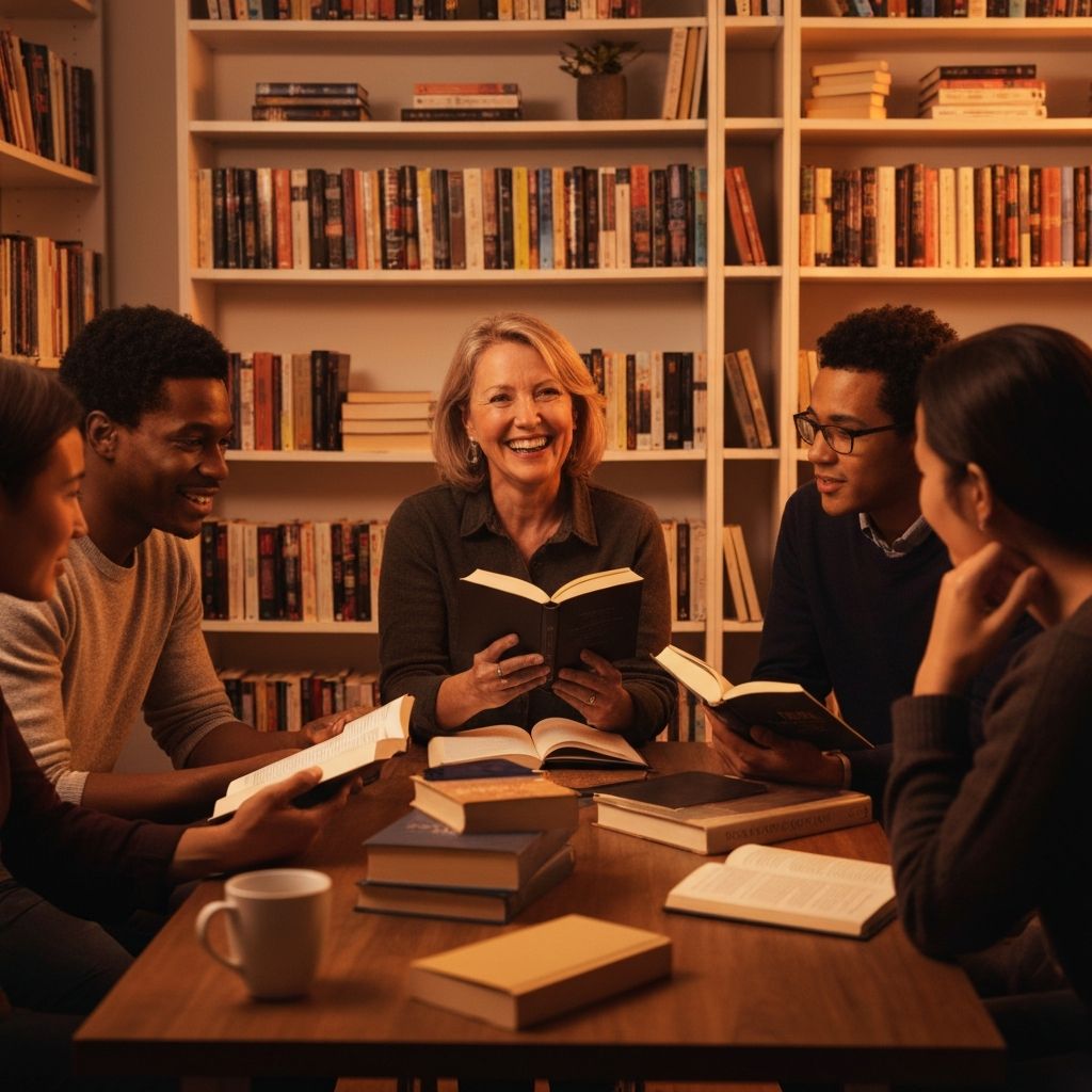 Book club members in a literary discussion circle