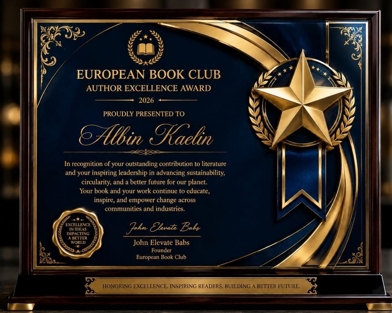 European Book Club Author Excellence Award 2026 - Albin Kaelin